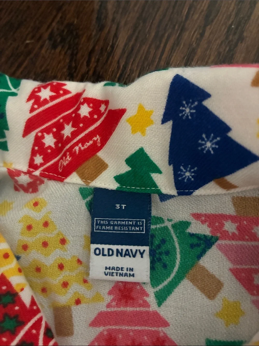 Old Navy White Holiday Tree Pajama Set with Red Green Blue Pink Yellow